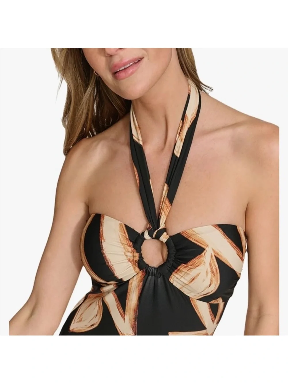 NWT DKNY Women’s O-Ring One-Piece Bandeau-Neck Swimsuit - Picture 3 of 5